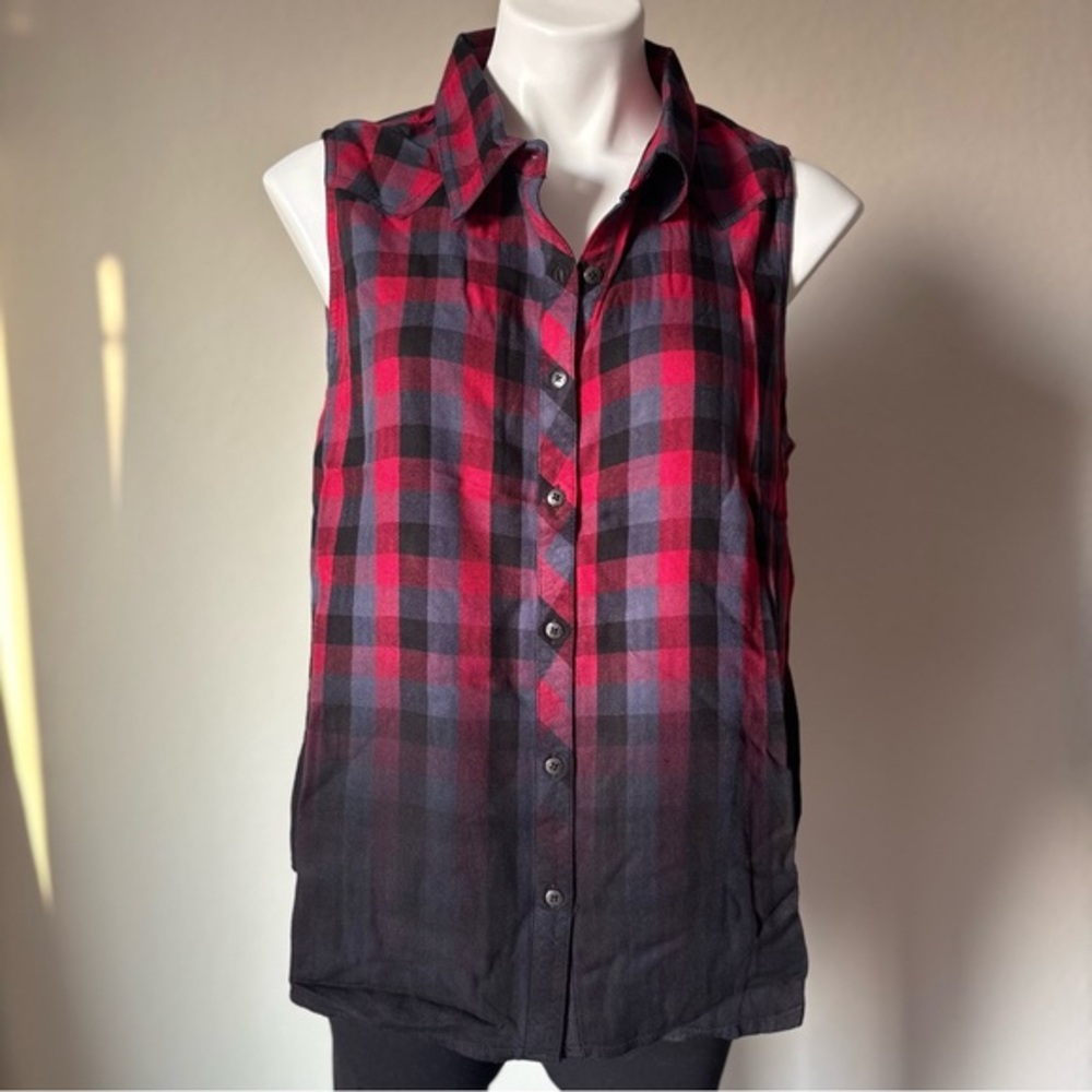 Harley Davidson Red Black Dip Dye Plaid Sleeveless Top Tank Lightweight NWT